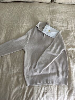 J. Crew Cream Quarter-Zip Ribbed Sweater Men Large